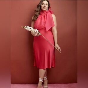 NWT Eloquii Pink Valentine Tulle Bow Neck Tie Top